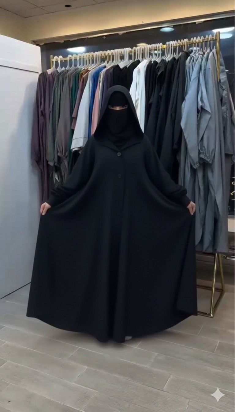 Ch 611 -Button-Front Long Frill Hoodie Winter Fleece Maxi Style with Wide Flare -