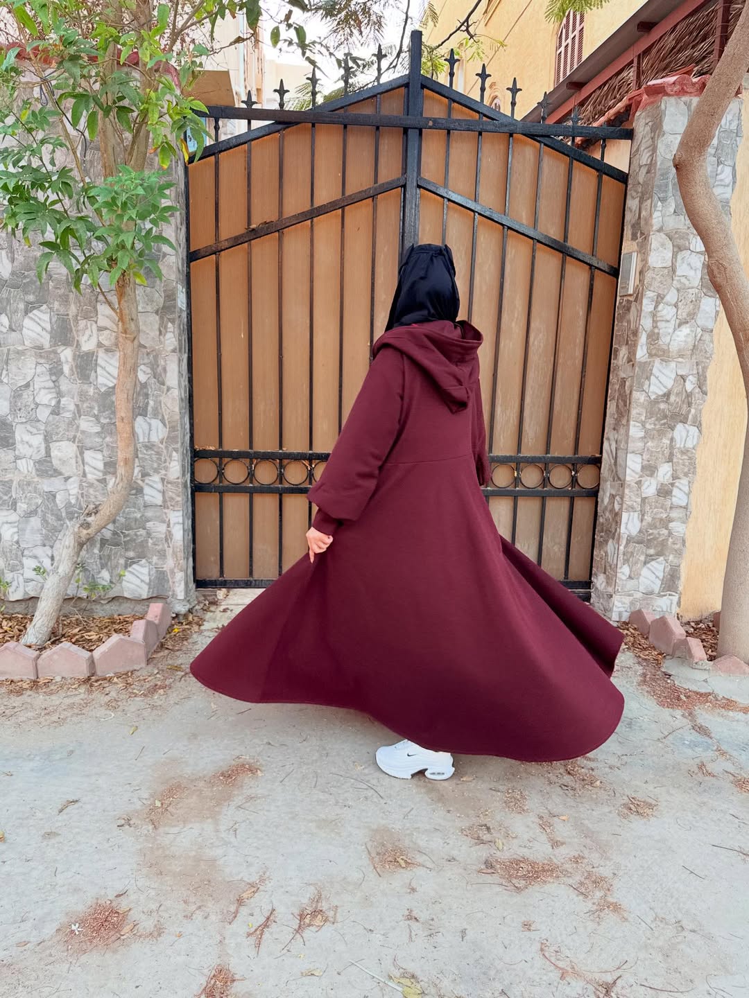 Ch 611 -Button-Front Long Frill Hoodie Winter Fleece Maxi Style with Wide Flare -