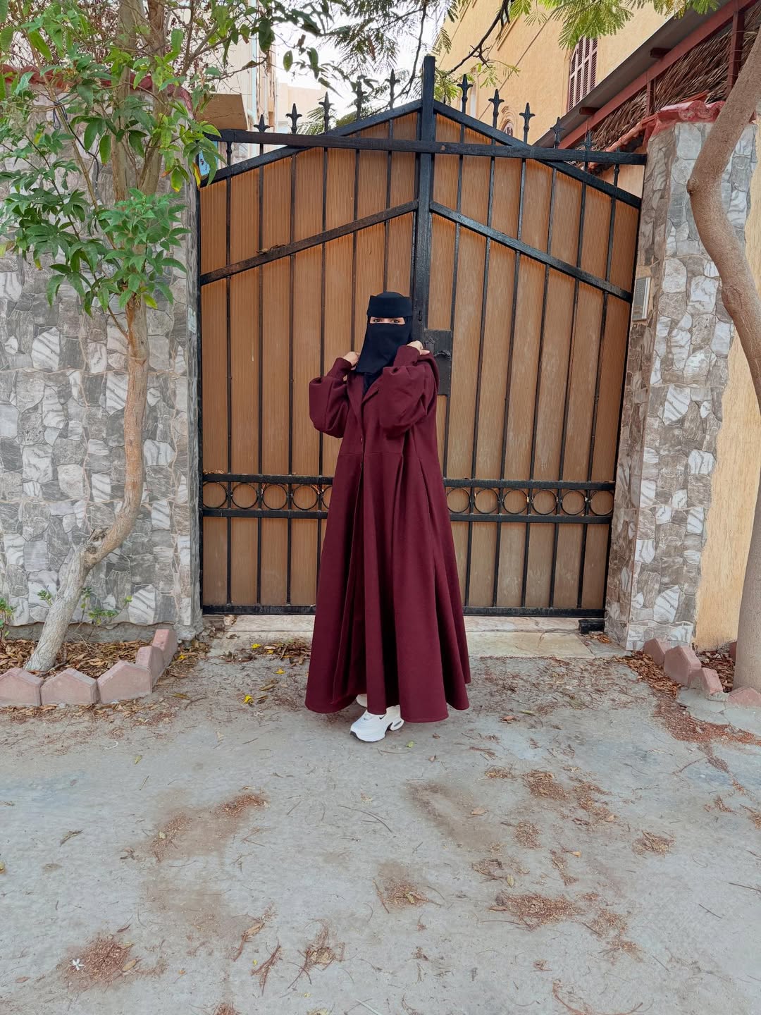 Ch 611 -Button-Front Long Frill Hoodie Winter Fleece Maxi Style with Wide Flare -