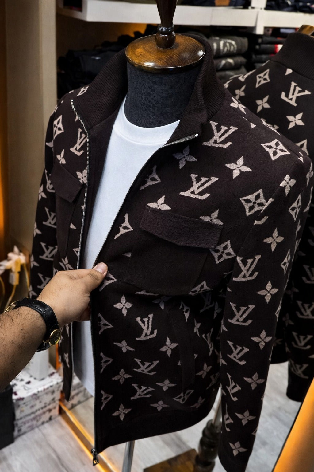 Men’s All-Over Monogram Print Zip Jacket – Premium Street Style- (C-9)