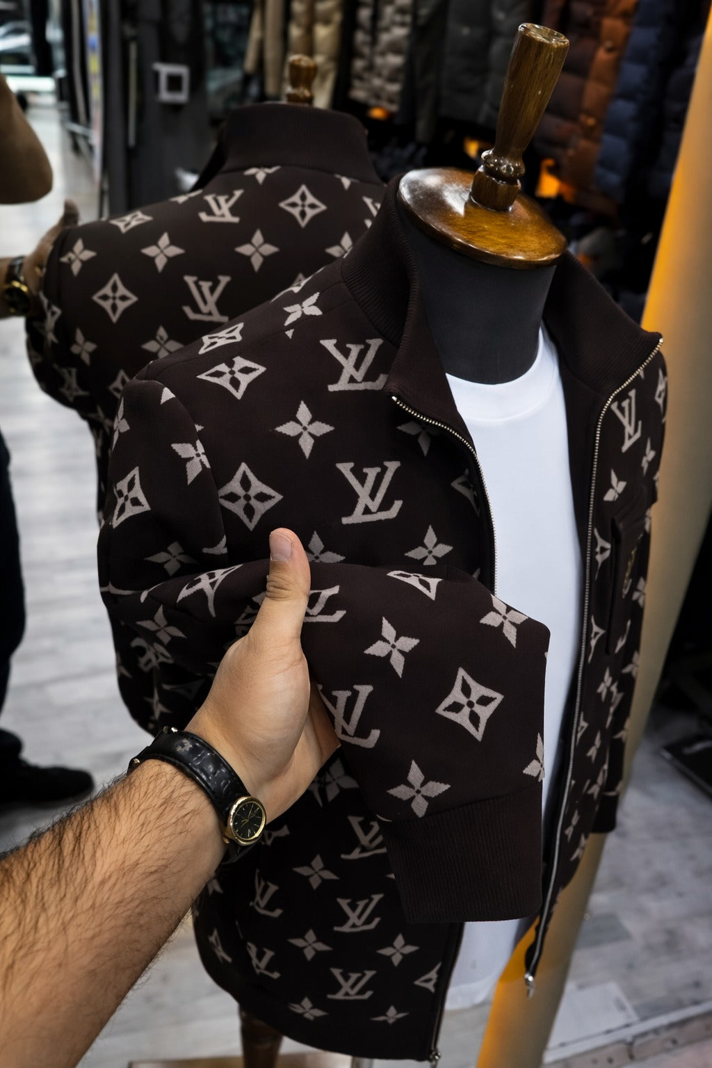 Men’s All-Over Monogram Print Zip Jacket – Premium Street Style- (C-9)