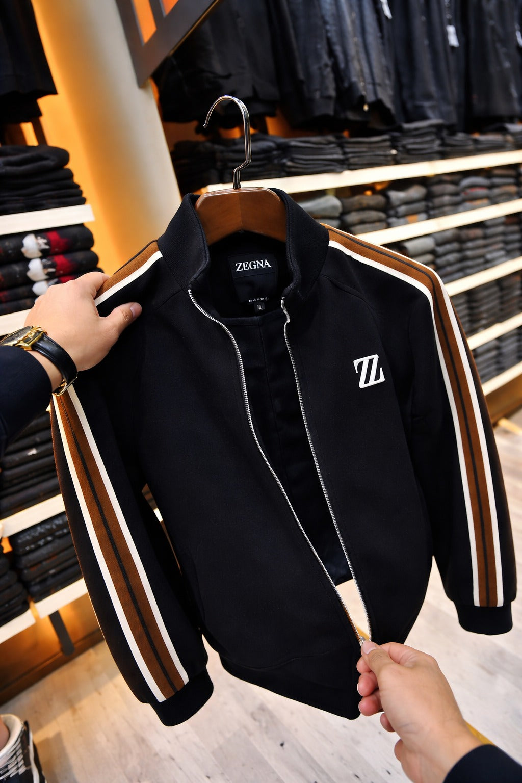 Men’s Contrast Stripe Zip Jacket – Premium Casual Streetwear- (C-10)